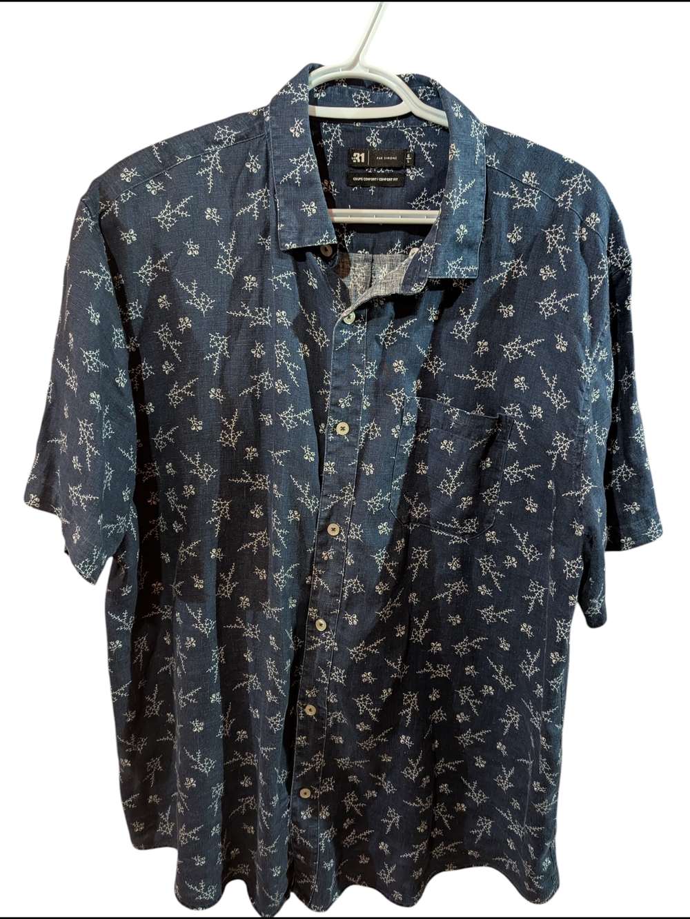 Simons Navy Blue Short-Sleeve Printed Button-Down Shirt